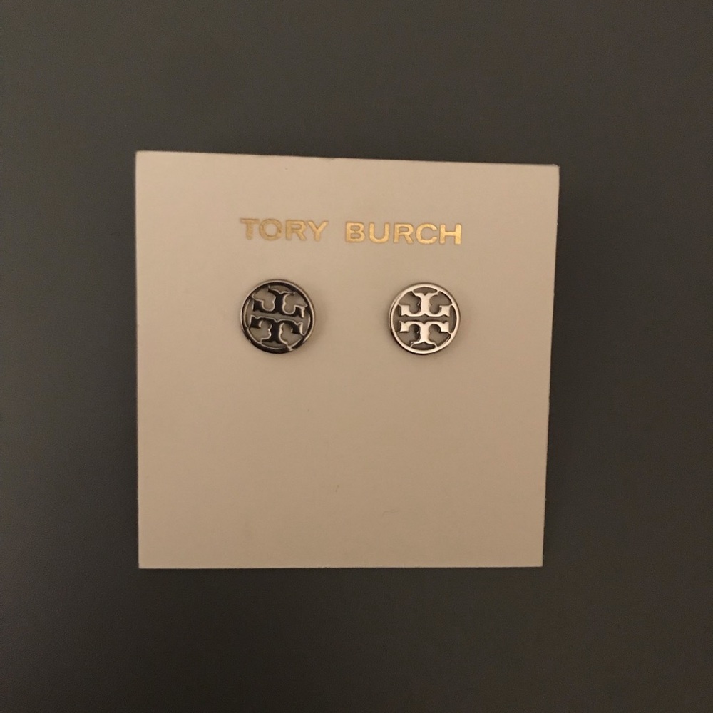 Tory Burch Silver Logo Earrings